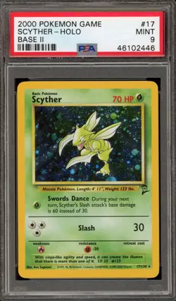 Pokemon Scyther Base Set 2 Holo Rare #17 PSA 9 Mint - Image 1