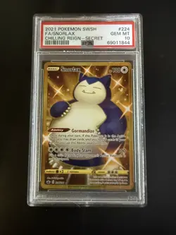 2021 POKEMON SWORD & SHIELD CHILLING REIGN SECRET #224 FULL ART/SNORLAX PSA 10 - Image 1