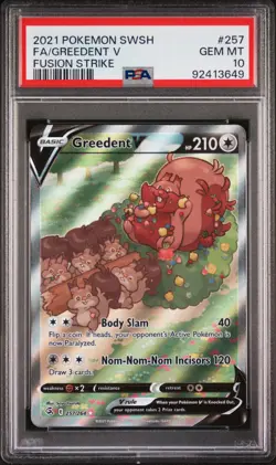 PSA 10 Greedent V 257/264 Alternate Alt Full Art Pokemon SWSH Fusion Strike 2021 - Image 1
