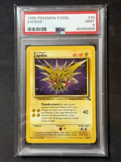 1999 Pokemon Fossil Zapdos #30 PSA 9 MINT - Image 1