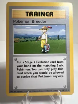 LP SHADOWLESS Pokemon Breeder 76/102 Base Set AUTHENTIC Pokemon Card 24 PHOTOS! - Image 1