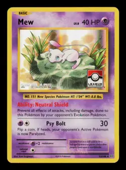 Pokemon Card Mew 2nd Place League Challenge 53/108 Promo Holo Evolutions LP 2016 - Image 1