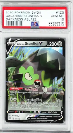 Pokemon 2020 Darkness Ablaze Galarian Stunfisk V #128 PSA 10 - Image 1