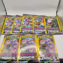 Pokemon Sun & Moon Unified Minds | 3 Card Mini Booster (8) Packs Factory Sealed - Image 1