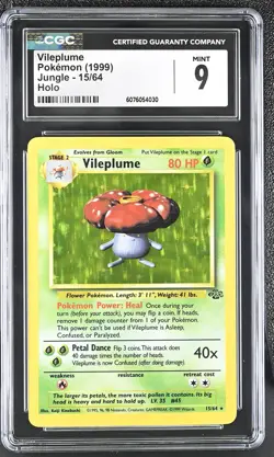 CGC 9 MINT Vileplume 1999 Jungle 15/64 Holo Pokemon Card - Image 1