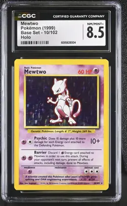 CGC 8.5 Mewtwo 1999 Base Set 10/102 Holo Pokemon Card - Image 1