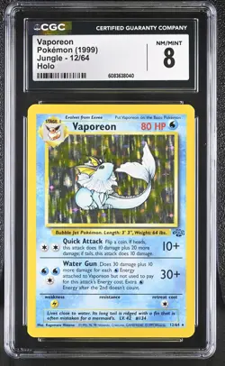 CGC 8 Vaporeon 1999 Jungle 12/64 Holo Pokemon Card - Image 1