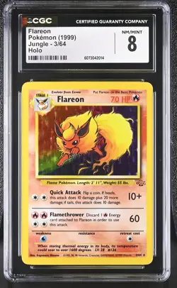 CGC 8 Flareon 1999 Jungle 3/64 Holo Pokemon Card - Image 1