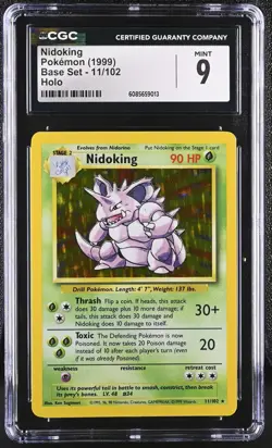 CGC 9 MINT Nidoking 1999 Base Set 11/102 Holo Pokemon Card - Image 1