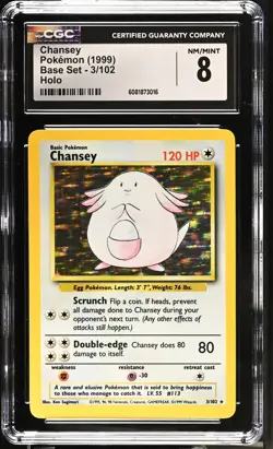CGC 8 Chansey 1999 Base Set 3/102 Holo Pokemon Card - Image 1