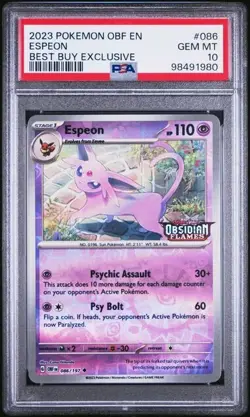 Pokemon Espeon Obsidian Flames Best Buy Exclusive Reverse Holo Promo #086 PSA 10 - Image 1