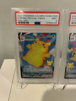 Pokemon 2021 Celebrations Flying Pikachu VMAX #7 & Surfing Pikachu VMAX #9 PSA 9 - Image 2