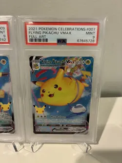 Pokemon 2021 Celebrations Flying Pikachu VMAX #7 & Surfing Pikachu VMAX #9 PSA 9 - Image 3