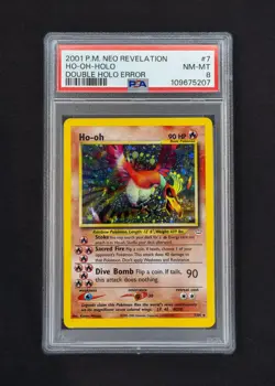 2001 POKEMON Neo Revelation DOUBLE HOLO Error #7 HO-OH-HOLO PSA 8 NM-MT WOTC - Image 1