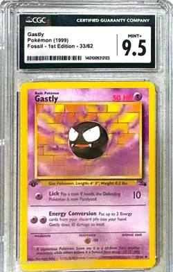 CGC 9.5 MINT+ Gastly 1st Edition 33/62 - Pokemon 1999 Fossil - Image 1