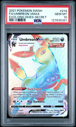2021 POKEMON SWORD & SHIELD EVOLVING SKIES SECRET FULL ART UMBREON VMAX PSA 10 - Image 1