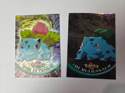 Pokemon TV Topps Bulbasaur #01 Regular Foil & Ivysaur #02 Rainbow Foil Cards - Image 1