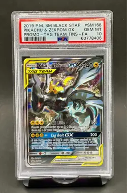 PSA 10 Pikachu & Zekrom GX #SM168 2019 Pokemon SM Tag Team Tins Black Star Promo - Image 1