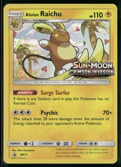 Alolan Raichu SM72 - Pokemon TCG Black Star Promo Crimson Invasion Pre Release - Image 1