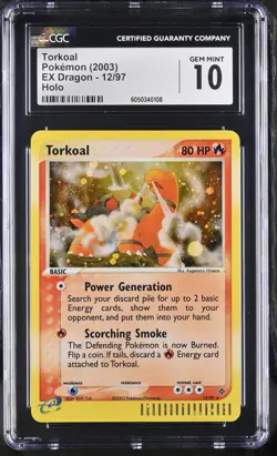 CGC 10 GEM MINT Torkoal 2003 EX Dragon 12/97 Holo Pokemon Card - Image 1