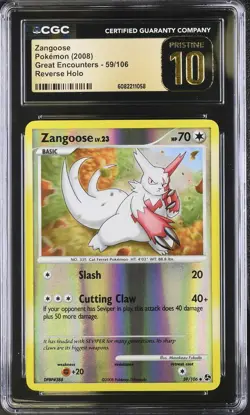 CGC Pristine 10 Zangoose 59/106 Reverse Holo Great Encounters Pokemon Card - Image 1