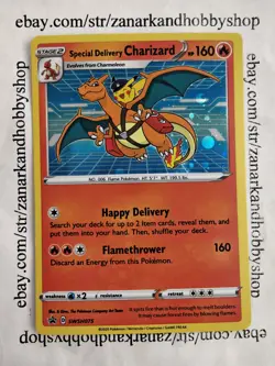 Pokemon Special Delivery Charizard SWSH075 Black Star Promo CREASE - Image 1