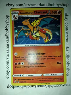 Pokemon Special Delivery Charizard SWSH075 Black Star Promo CREASE - Image 2