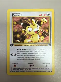 Pokemon Card - Team Rocket 62/82 - MEOWTH (common) **1st Edition** - NM - Image 1