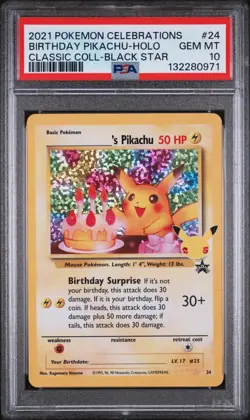 2 PSA 10 2021 Pokemon Birthday Pikachu Holo Celebrations Classic Collection 24 - Image 2