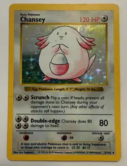 Chansey 003/102 Holo Rare Base Set Pokemon Card (Shadowless) - Image 1