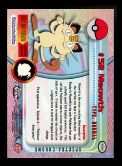 SPECTRA Meowth #52 Topps Chrome 2000 Series 1 T.V Holo Pokemon Card TCG - Image 2