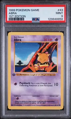 Pokemon Card 43/102 Abra 1st Edition Base Set English - PSA 9 NEW CERT - Image 1