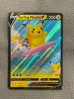 Pokemon Pikachu TCG Surfing v Celebrations Holo Ultra Rare Card 008/025 - Image 1
