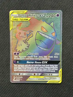 NM Gengar & Mimikyu GX 186/181 Team Up Secret Rare Holo Pokemon Card - Image 1