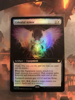 MTG Celestial Armor Extended Art FOIL Foundations FDN 0443 Rare NM - Image 1