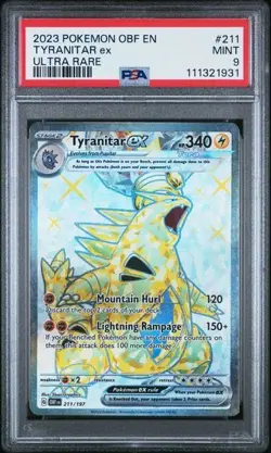 PSA 9 211 TYRANITAR EX 2023 POKEMON OBF EN-OBSIDIAN FLAMES ULTRA RARE - Image 1