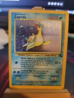 Pokemon TCG Lapras Fossil Holo Unlimited Rare Card 10/62 Vintage MP - Image 1