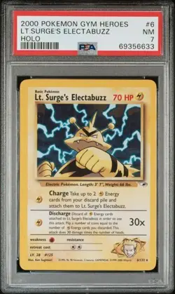 PSA 7 Lt. Surge's Electabuzz Pokemon Card Holo WOTC 6/132 Gym Heroes Set Rare NM - Image 1