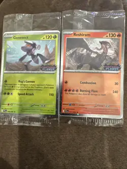 Sealed Reshiram 017/094 & Genesect 008/094 Phantasmal Flames Stamped Promo Cards - Image 1