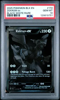 2025 POKEMON BLK EN-BLACK BOLT BLACK WHITE RARE #172 ZEKROM EX PSA 10 - Image 1