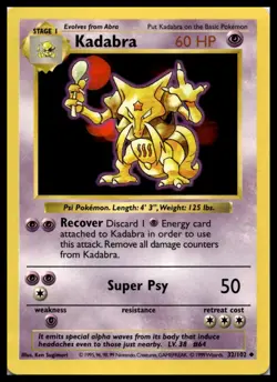 Vintage Kadabra 032/102 Base Set (Shadowless) Pokemon Card WOTC | LP - Image 1