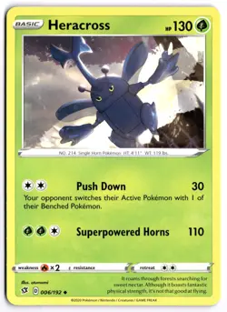 Pokemon Heracross Uncommon SWSH02: Rebel Clash 006/192 NM - Image 1