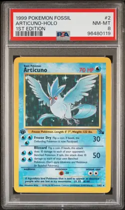 1999 POKEMON FOSSIL 1ST ED #2 ARTICUNO-HOLO PSA 8 - Image 1