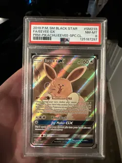 2019 POKEMON SM BLACK STAR PROMO #SM233 FA/EEVEE GX PRM-PIKACHU - PSA 8 - Image 1