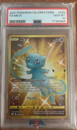 Pokemon Celebrations MEW 025/025 Hyper Rare PSA 10 (TINY CHIP AT THE TOP RIGHT) - Image 1