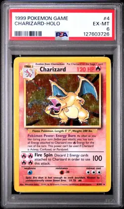 1999 POKEMON BASE SET UNLIMITED #4 CHARIZARD-HOLO PSA 6 - Image 1
