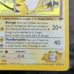 Lt. Surge's Raichu 11/132 Holo Rare Gym Challenge WOTC Pokemon TCG HP Crease? - Image 2