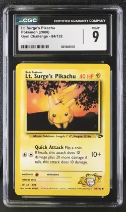 CGC 9 MINT Lt. Surge's Pikachu 2000 Gym Challenge 84/132 Pokemon Card - Image 1