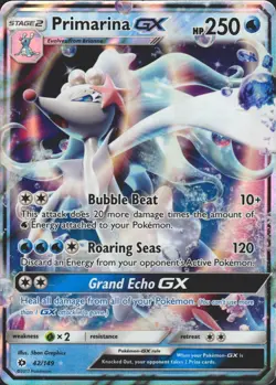 Primarina GX 42/149 Ultra Rare SM Base Set Pokemon Card LP - Image 1
