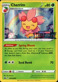 Cherrim - SWSH088 - Stamped Pre-Release Promo Battle Styles Pokemon Card - NM/M! - Image 1